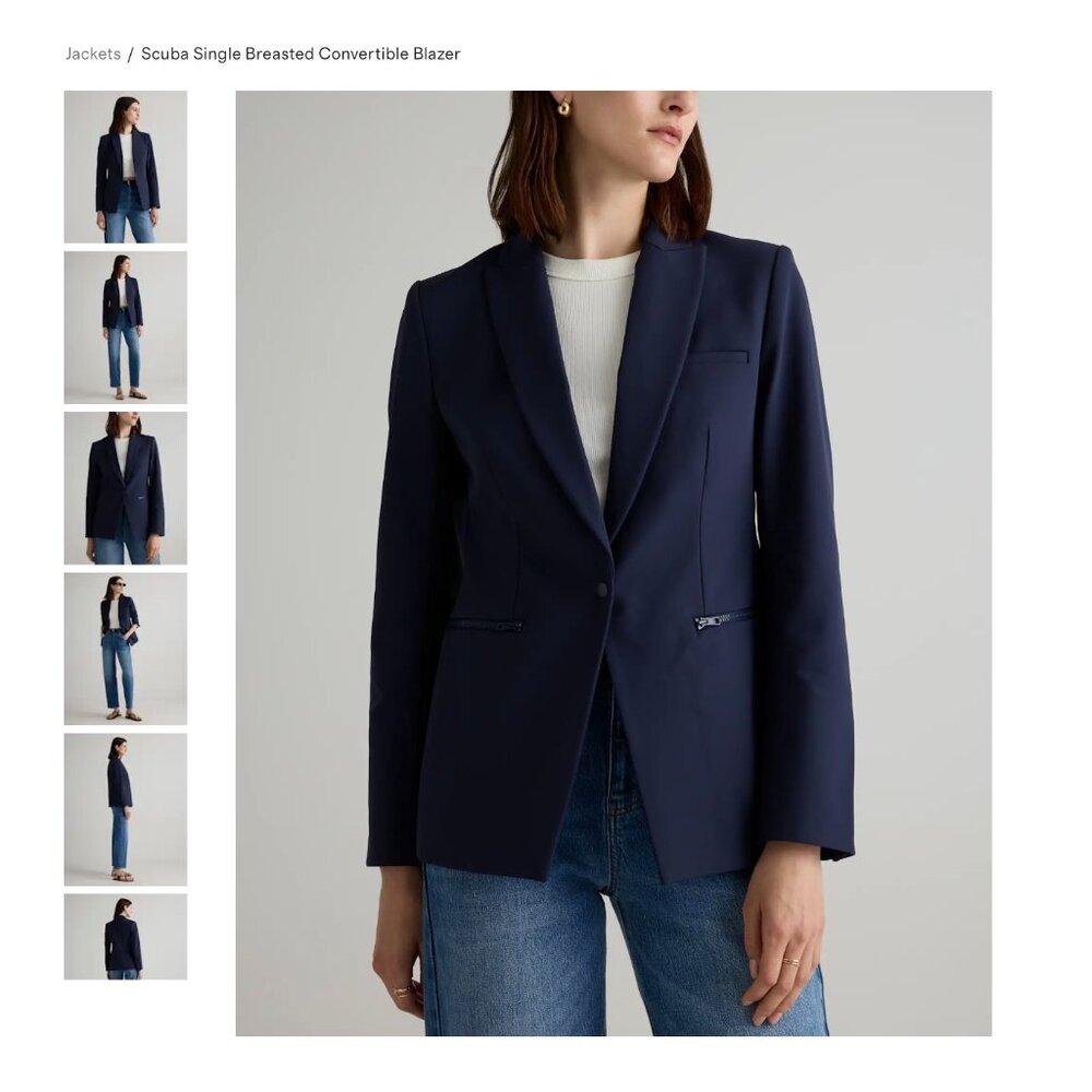 Quince Scuba Single-Breasted Convertible Blazer (L) in Deep Navy